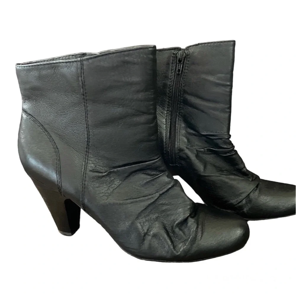 A.N.A. (Ana)  Black Leather Heeled Booties